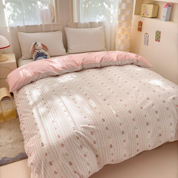 91家纺网 家纺一手货源 找家纺 清雅福 2025全棉13372小清新四件套和单品早春系列第一批-四件套 心动萌趣