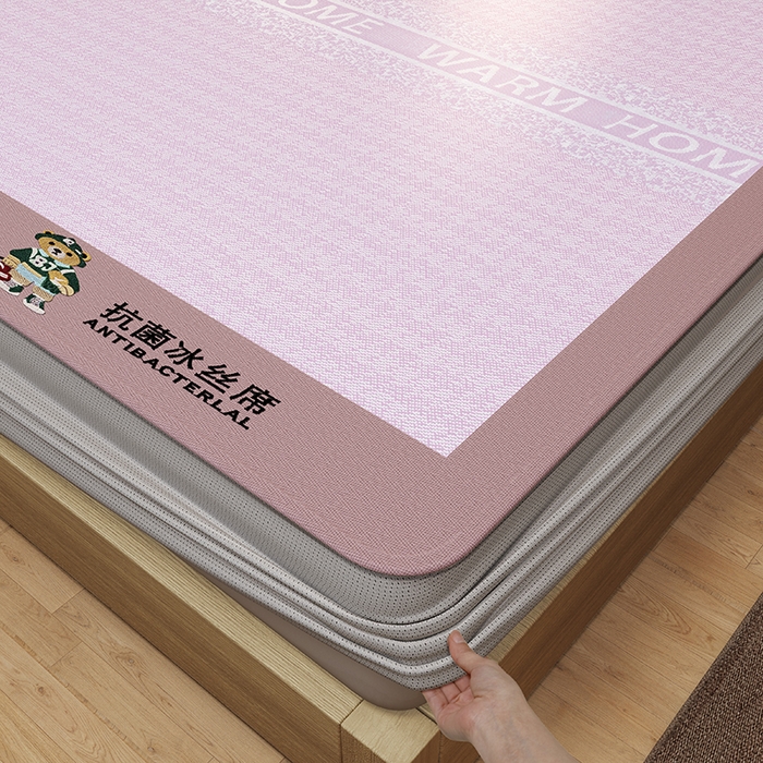 91家纺网 家纺一手货源 找家纺 阿牛席业 2025新款熊先生凉感冰丝系列凉席 熊先生-粉床笠款