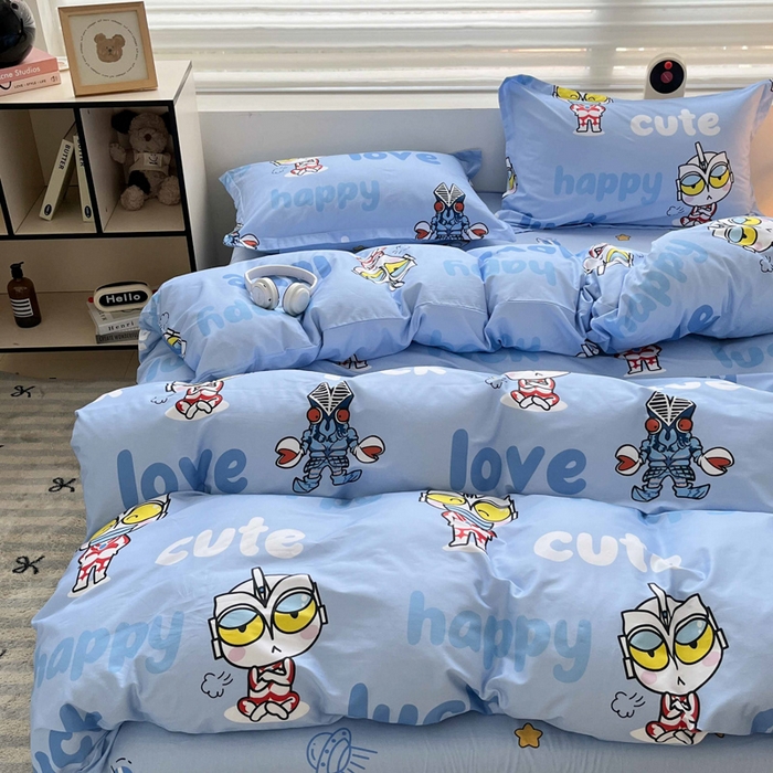 91家纺网 家纺一手货源 找家纺 蘭菲家纺 2025新款经典奥特曼小版全棉印花四件套 上学