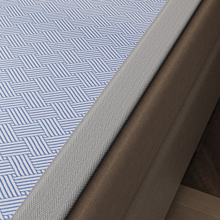 91家纺网 家纺一手货源 找家纺 阿牛席业 2025新款水洗冰晶系列-宽头绣复无纺布条席 饼干花-蓝-反面无纺布款条席