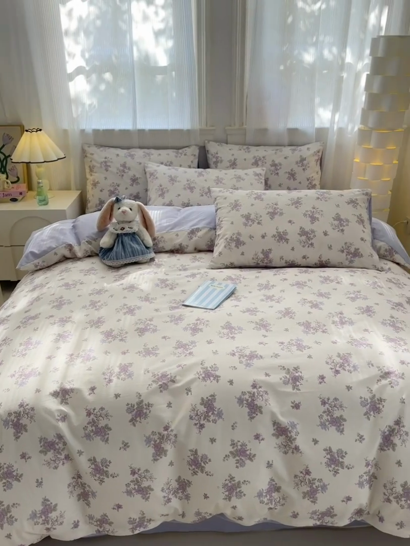 91家纺网 家纺一手货源 找家纺 清雅福 2025全棉13372小清新四件套和单品早春系列第一批-四件套 禾春序