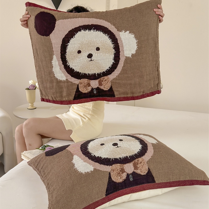 91家纺网 家纺一手货源 找家纺 朴尔家纺-毛巾被 2025新款全棉欣软系列定位四层加厚柔软纱布枕巾 毛毛球