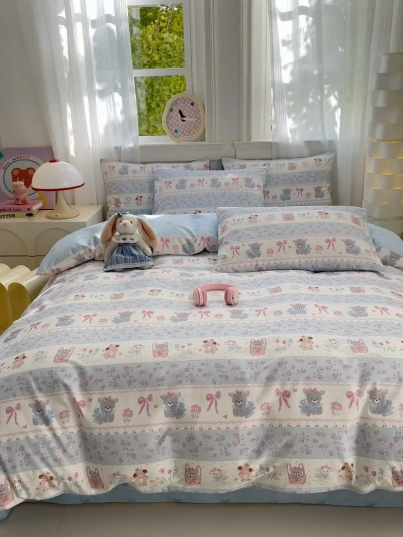 91家纺网 家纺一手货源 找家纺 清雅福 2025全棉13372小清新四件套和单品早春系列第一批-四件套 甜蜜萌宠