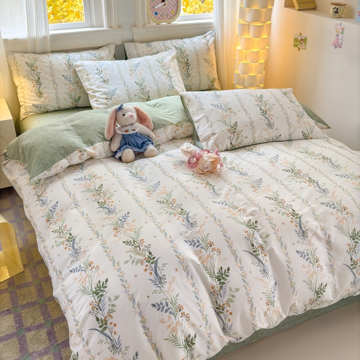 91家纺网 家纺一手货源 找家纺 清雅福 2025全棉13372小清新四件套和单品早春系列第一批-四件套 佰草集