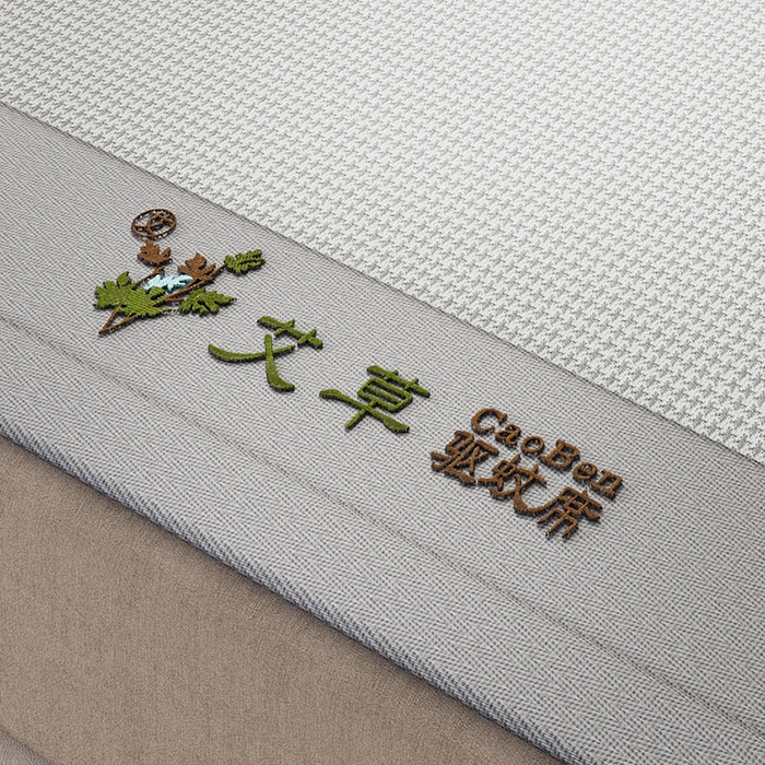 91家纺网 家纺一手货源 找家纺 阿牛席业 2025新款水洗冰晶系列-宽头绣复三明治条席 小牙格-灰-反面三明治款条席