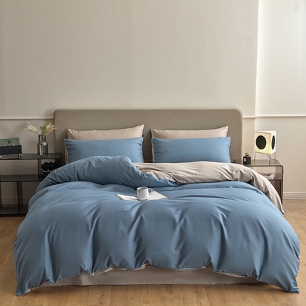 佳汐蓝家纺 2025新款全棉纯色双拼-简兮系列四件套 简兮-宾利蓝+山灰