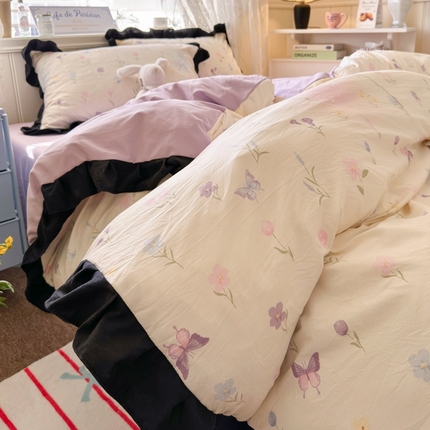 91家纺网 家纺一手货源 找家纺 （总）慕澄家纺 2025新款法式浪漫风花边款水洗棉四件套