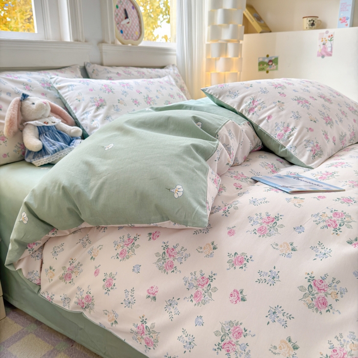 91家纺网 家纺一手货源 找家纺 清雅福 2025全棉13372小清新四件套和单品早春系列第一批-单枕套 诗野春日