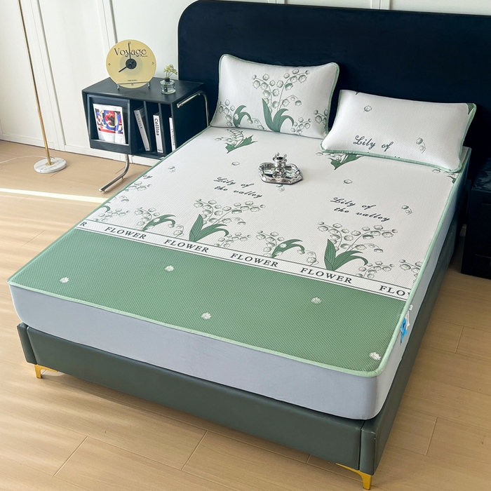 91家纺网 家纺一手货源 找家纺 阿牛席业 2025新款凉感印花软席系列二床笠款 铃兰花开