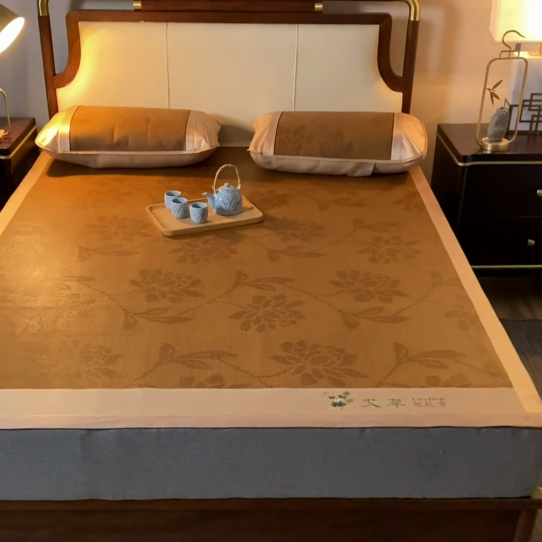 91家纺网 家纺一手货源 找家纺 阿牛席业 2025新款舒爽藤席系列-A-半包藤席 大头水中花