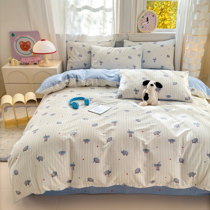 91家纺网 家纺一手货源 找家纺 清雅福 2025全棉13372小清新四件套和单品早春系列第一批 - 单被套 跳跳象