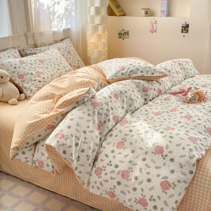 91家纺网 家纺一手货源 找家纺 清雅福 2025全棉13372小清新四件套和单品早春系列第一批-四件套 花涧澈