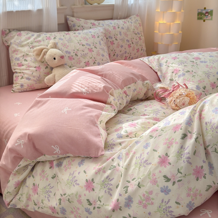 91家纺网 家纺一手货源 找家纺 清雅福 2025全棉13372小清新四件套和单品早春系列第一批-四件套 蝶语