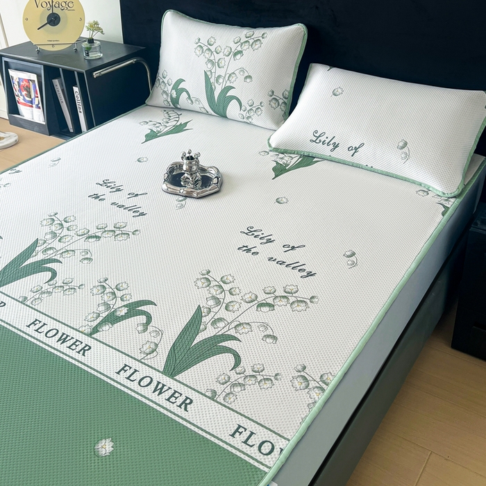 91家纺网 家纺一手货源 找家纺 阿牛席业 2025新款凉感印花软席系列二床笠款 铃兰花开