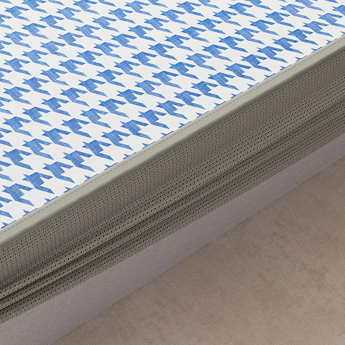 91家纺网 家纺一手货源 找家纺 阿牛席业 2025新款水洗冰晶系列-小边床笠款 大千鸟格-蓝-床笠反面无纺布款