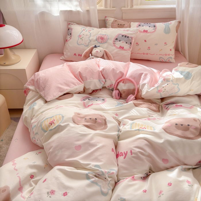 91家纺网 家纺一手货源 找家纺 清雅福 2025全棉13372小清新四件套和单品早春系列第一批-单枕套 忆伴时光