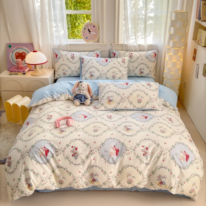 91家纺网 家纺一手货源 找家纺 清雅福 2025全棉13372小清新四件套和单品早春系列第一批-单枕套 春游泡泡