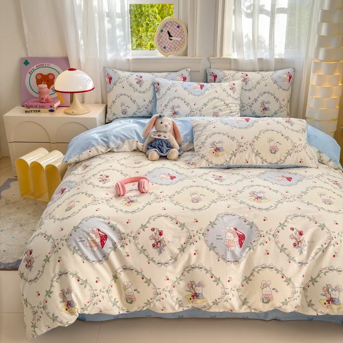 91家纺网 家纺一手货源 找家纺 清雅福 2025全棉13372小清新四件套和单品早春系列第一批-单枕套 春游泡泡