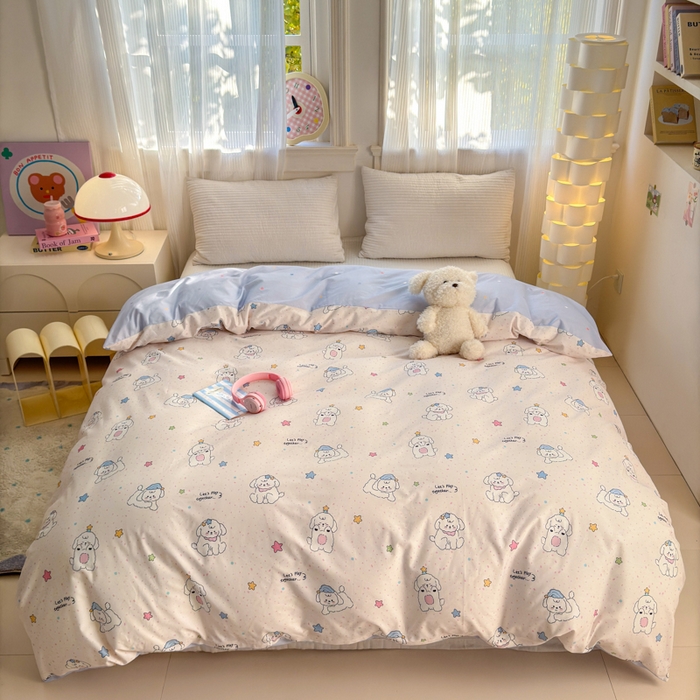 91家纺网 家纺一手货源 找家纺 清雅福 2025全棉13372小清新四件套和单品早春系列第一批 - 单被套 小诗朵朵