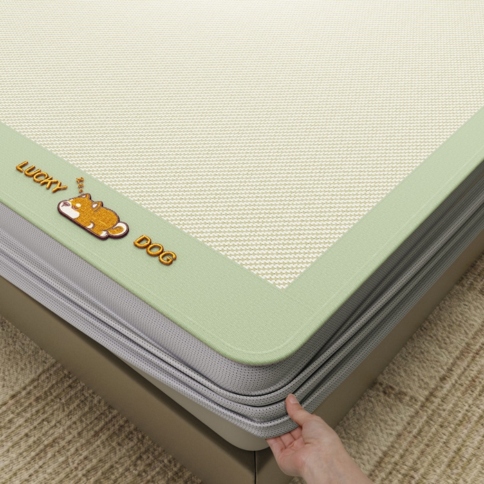 91家纺网 家纺一手货源 找家纺 阿牛席业 2025新款冰藤凉席系列帕帕狗 帕帕狗床笠-绿色