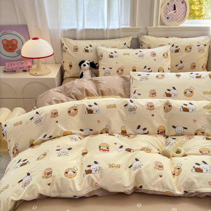 91家纺网 家纺一手货源 找家纺 清雅福 2025全棉13372小清新四件套和单品早春系列第一批 - 单被套 汉堡狗