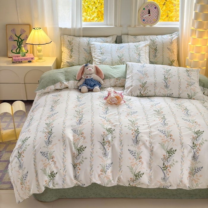 91家纺网 家纺一手货源 找家纺 清雅福 2025全棉13372小清新四件套和单品早春系列第一批-单枕套 佰草集