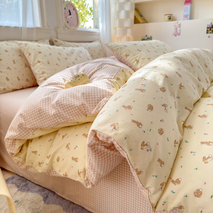 91家纺网 家纺一手货源 找家纺 清雅福 2025全棉13372小清新四件套和单品早春系列第一批 - 单被套 兔精灵