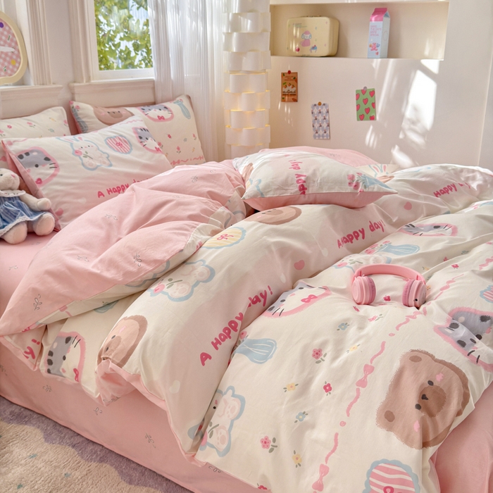 91家纺网 家纺一手货源 找家纺 清雅福 2025全棉13372小清新四件套和单品早春系列第一批-单枕套 忆伴时光