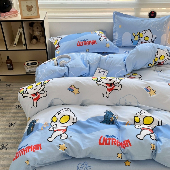 91家纺网 家纺一手货源 找家纺 蘭菲家纺 2025新款经典奥特曼小版全棉印花四件套 运动员