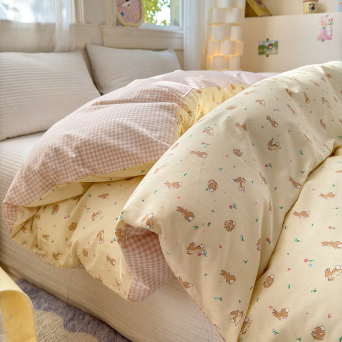 91家纺网 家纺一手货源 找家纺 清雅福 2025全棉13372小清新四件套和单品早春系列第一批-单枕套 兔精灵