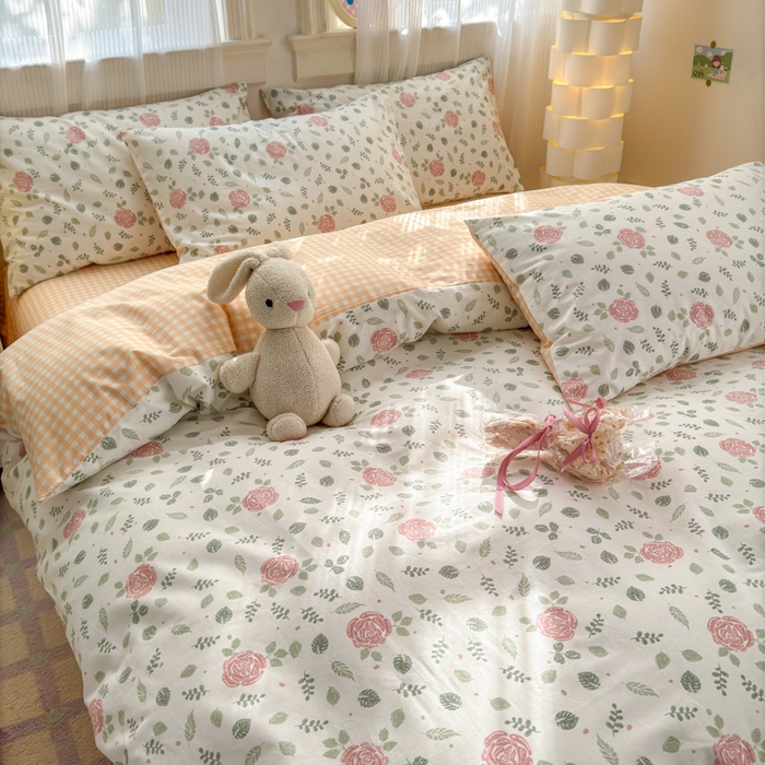 91家纺网 家纺一手货源 找家纺 清雅福 2025全棉13372小清新四件套和单品早春系列第一批 - 单被套 花涧澈