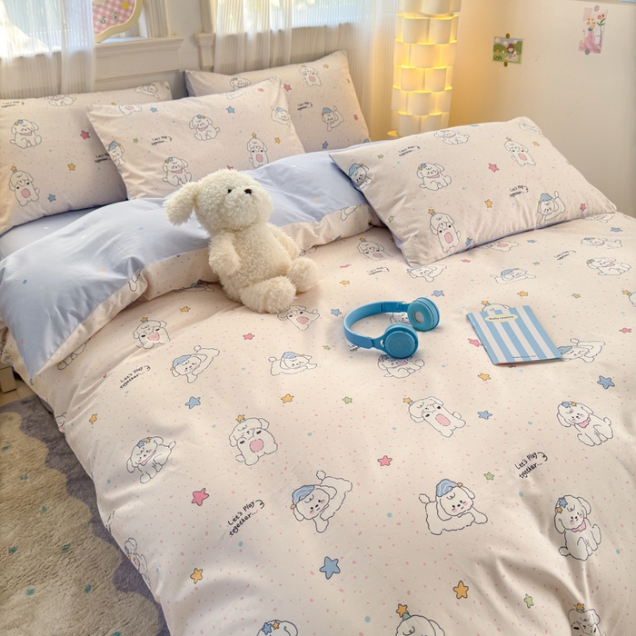 91家纺网 家纺一手货源 找家纺 清雅福 2025全棉13372小清新四件套和单品早春系列第一批 - 单被套 小诗朵朵