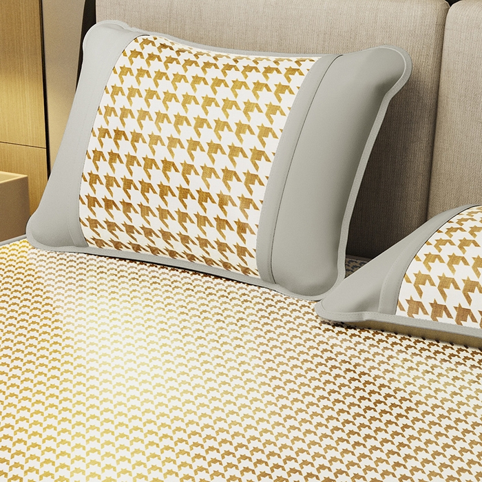 91家纺网 家纺一手货源 找家纺 阿牛席业 2025新款水洗冰晶系列-小边床笠款 大千鸟格-咖-床笠反面无纺布款