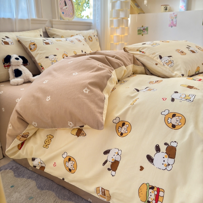 91家纺网 家纺一手货源 找家纺 清雅福 2025全棉13372小清新四件套和单品早春系列第一批-单枕套 汉堡狗