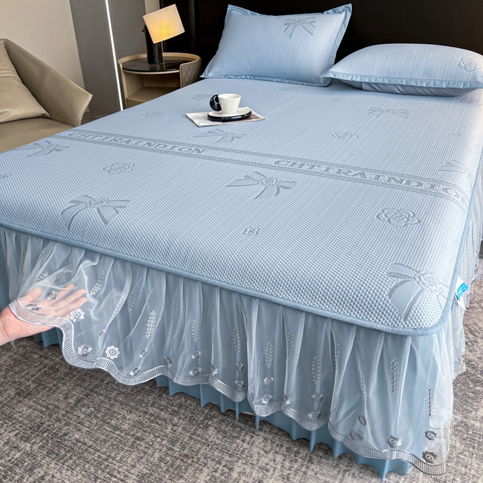 91家纺网 家纺一手货源 找家纺 阿牛席业 2025新款脱卸床裙系列  蝴蝶结-蓝(脱卸床裙)