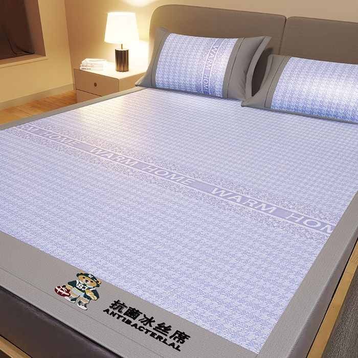 91家纺网 家纺一手货源 找家纺 阿牛席业 2025新款熊先生凉感冰丝系列凉席 熊先生-蓝
