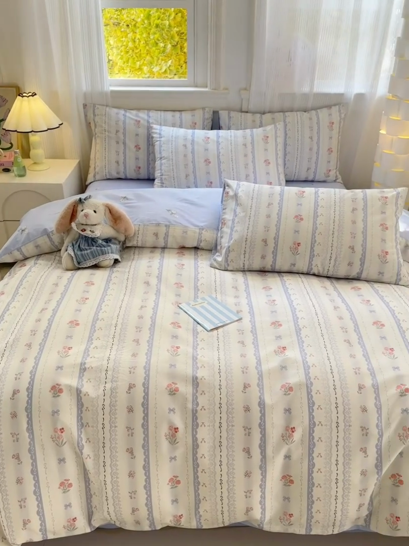 91家纺网 家纺一手货源 找家纺 清雅福 2025全棉13372小清新四件套和单品早春系列第一批-四件套 攻瑰收藏