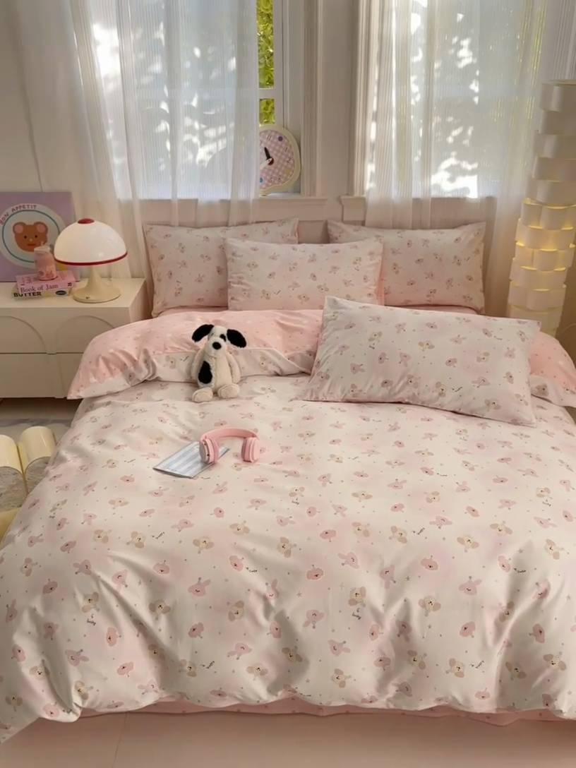 91家纺网 家纺一手货源 找家纺 清雅福 2025全棉13372小清新四件套和单品早春系列第一批-四件套 圆可可