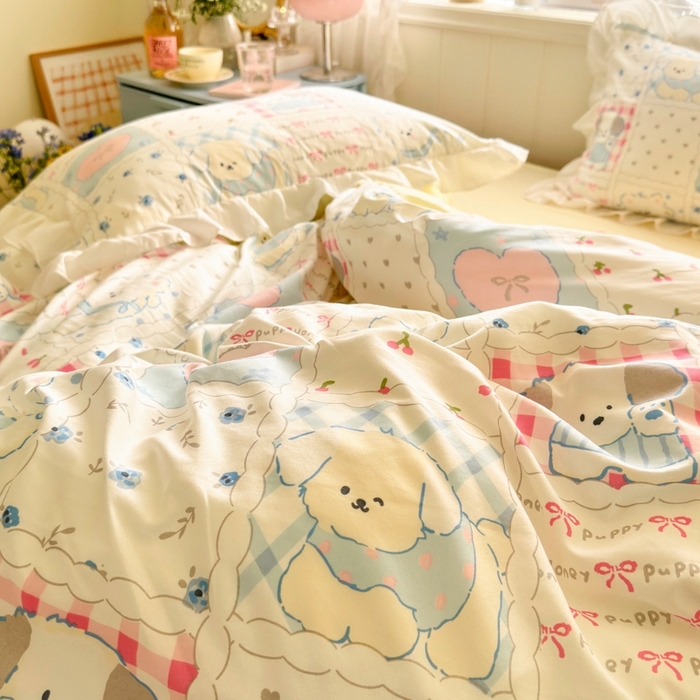 91家纺网 家纺一手货源 找家纺 慕澄家纺 2025新款法式浪漫风花边款水洗棉四件套 花边款-格子铺