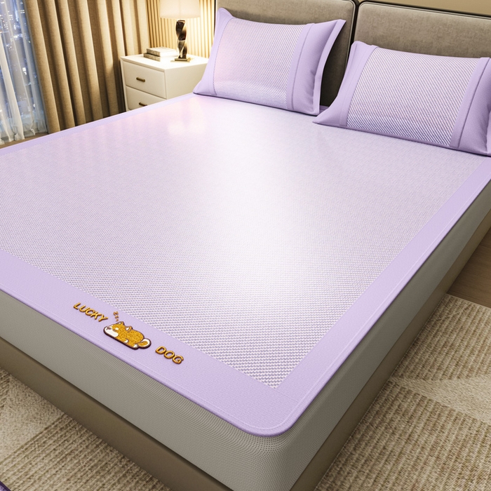 91家纺网 家纺一手货源 找家纺 阿牛席业 2025新款冰藤凉席系列帕帕狗 帕帕狗床笠-紫色