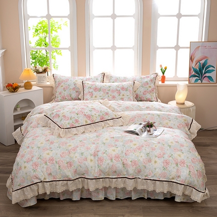 木兰花 2025新款欧式全棉印花韩版花边夹棉床盖床裙款四件套【控价288元起】 迷迭香