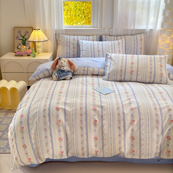 91家纺网 家纺一手货源 找家纺 清雅福 2025全棉13372小清新四件套和单品早春系列第一批 - 单被套 攻瑰收藏