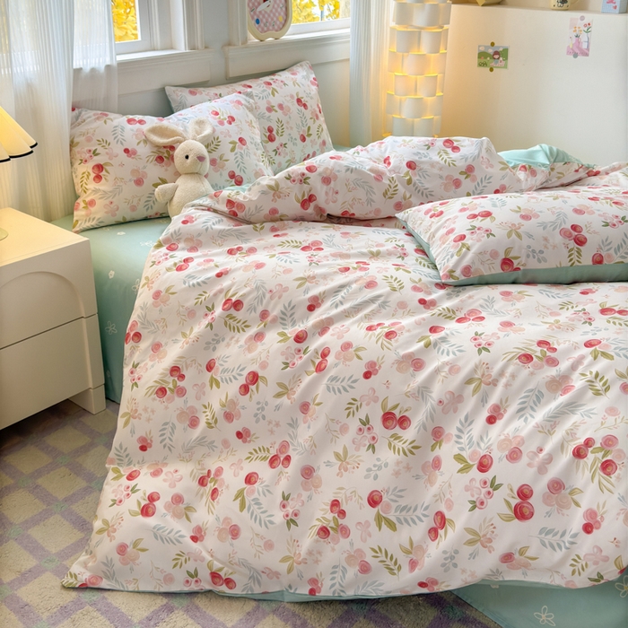 91家纺网 家纺一手货源 找家纺 清雅福 2025全棉13372小清新四件套和单品早春系列第一批-单枕套 繁樱似梦