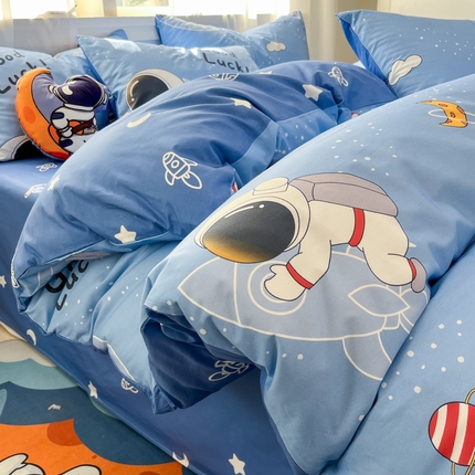 孩子王家纺 2025新款亲肤活性小版纯棉专版太空人卡通学生儿童宿舍四件套系列 太空火箭
