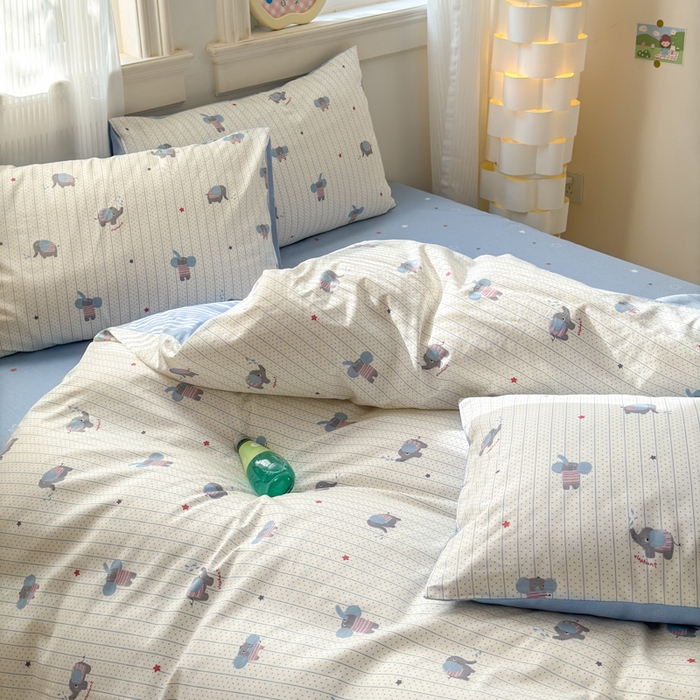 91家纺网 家纺一手货源 找家纺 清雅福 2025全棉13372小清新四件套和单品早春系列第一批-单枕套 跳跳象