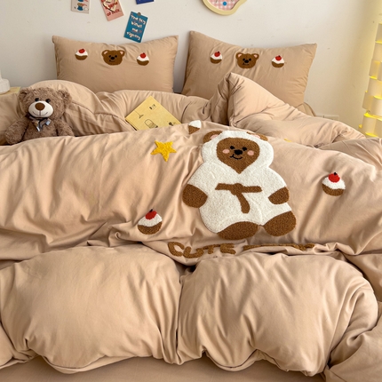 逸尚阁 2025新款腊肠狗睡衣熊毛巾绣水洗棉四件套【提供买家秀】 睡衣熊-卡其