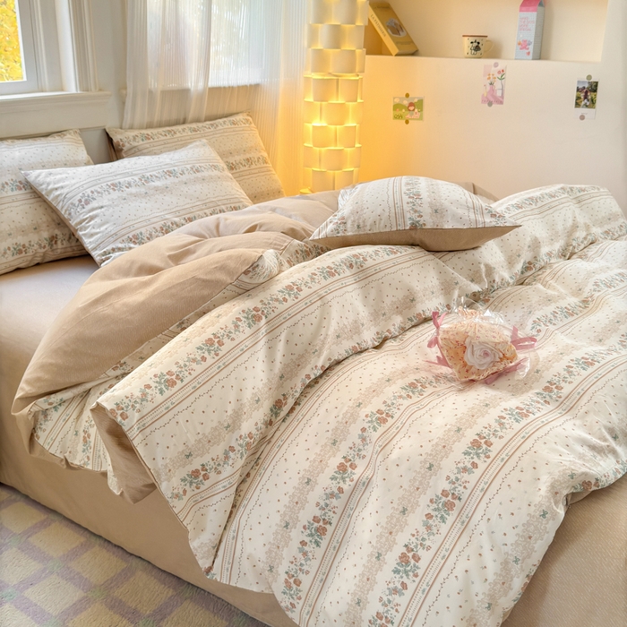 91家纺网 家纺一手货源 找家纺 清雅福 2025全棉13372小清新四件套和单品早春系列第一批-单枕套 秋日攻瑰