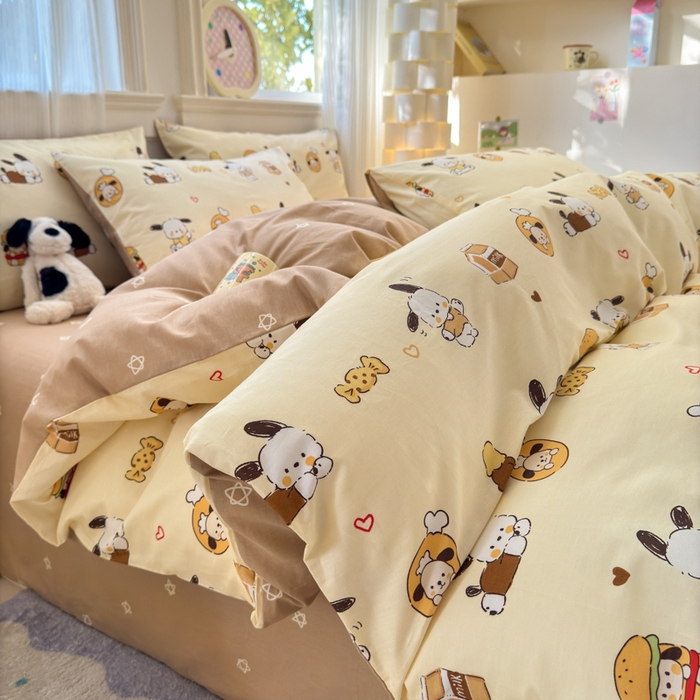 91家纺网 家纺一手货源 找家纺 清雅福 2025全棉13372小清新四件套和单品早春系列第一批-单枕套 汉堡狗