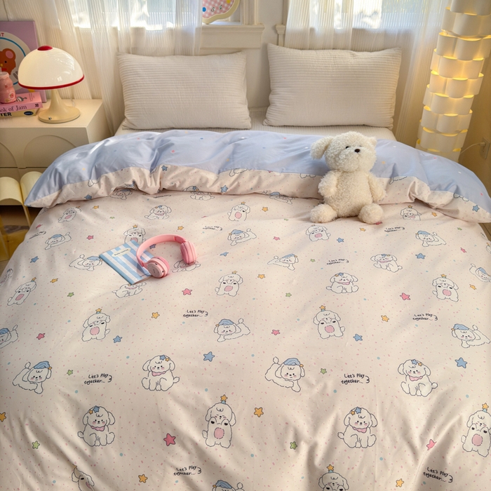 91家纺网 家纺一手货源 找家纺 清雅福 2025全棉13372小清新四件套和单品早春系列第一批 - 单被套 小诗朵朵