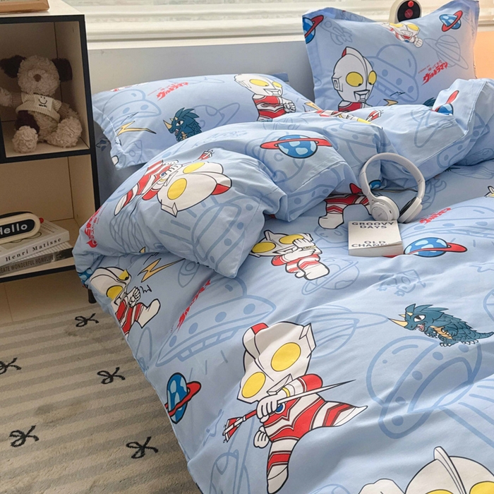 91家纺网 家纺一手货源 找家纺 蘭菲家纺 2025新款经典奥特曼小版全棉印花四件套 宇宙飞人